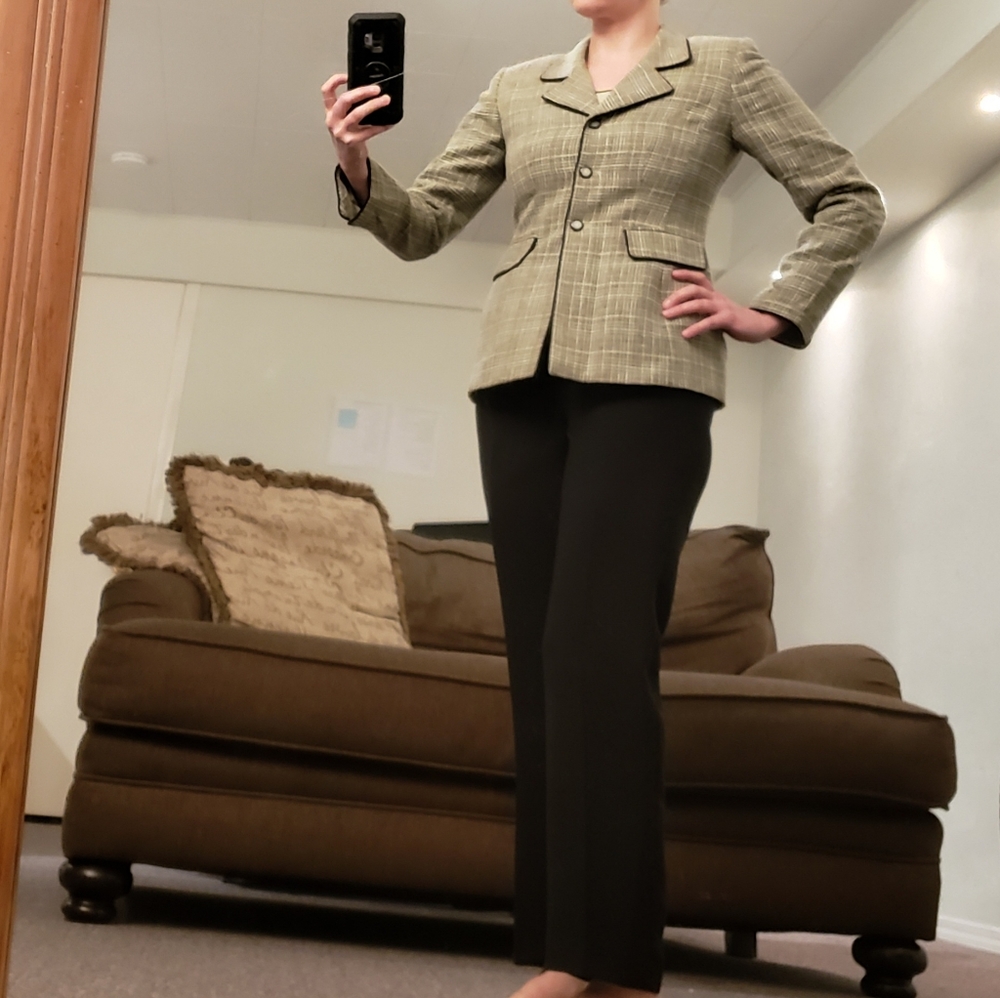 Tahari Arthur S. Levine Tweed blazer & Pant Suit Sz 4 Petite office sage / green - Picture 10 of 10